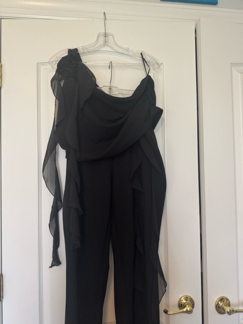 Black Draped One-Shoulder Set
